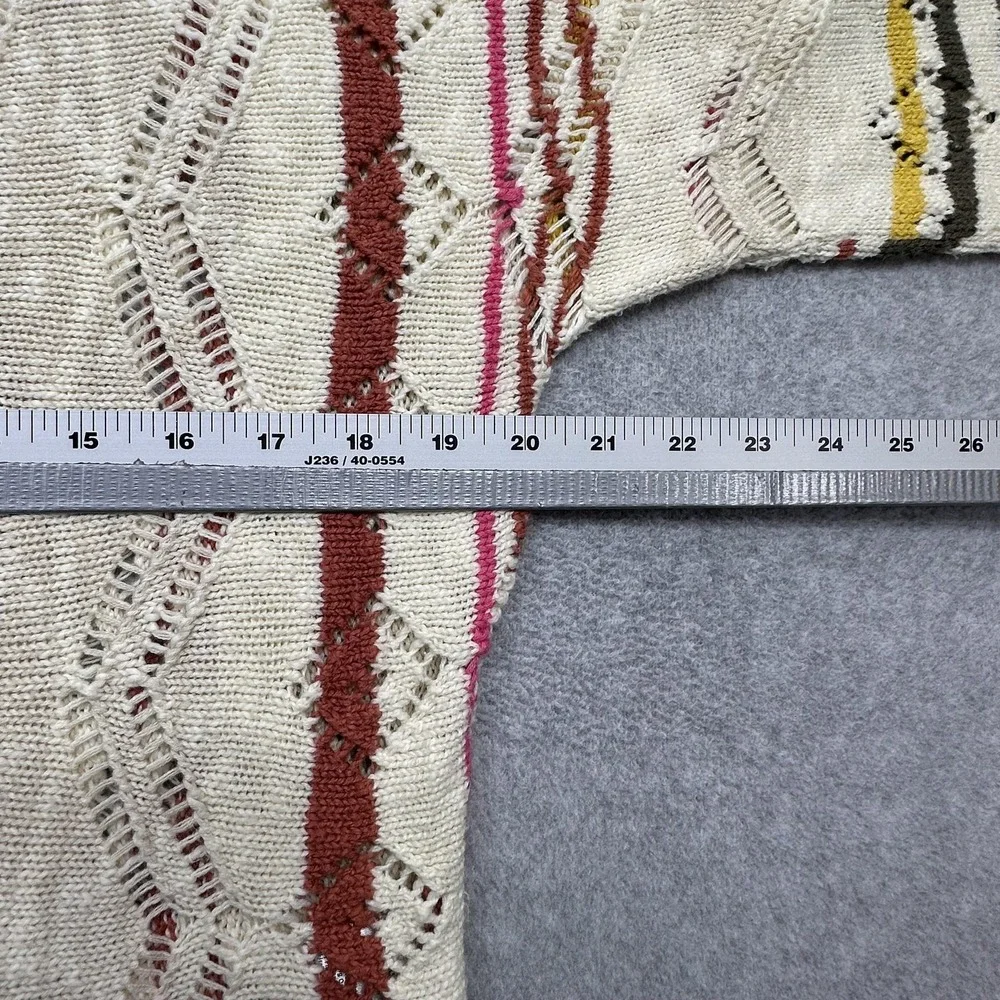 Sundance Sweater Womens Medium Cream Colorful Stripe Open Knit Short Sleeve Top